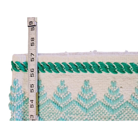 Swedish Woven Afghan cream green and‎ blue geometric design 57x48 - Picture 6 of 10